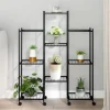 Plantestativer^Blomsterstativ med hjul i jern - Plantehylde | Farve: Sort | Størrelse: 83x25x103,5 cm