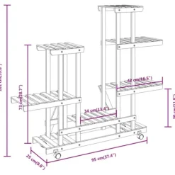 Plantestativer^Blomsterstativ med hjul i massiv fyrretræ - Plantestativ til indendørs og udendørs brug | Størrelse: 95x25x101 cm