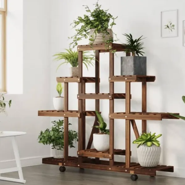 Best Blomsterstativ med hjul i massivt fyrretræ | Størrelse: 110x25x101 cm Plantestativer