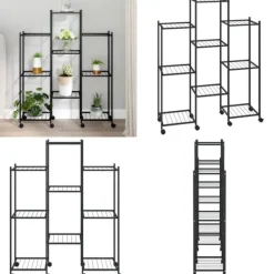 Plantestativer^Blomsterstativ med hjul 83x25x103,5 cm jern sort - Blomsterstativ - Blomsterstativer - Home & Living