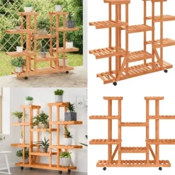 Plantestativer^Blomsterstativ med hjul 110x25x115 cm massivt fyrretræ - Blomsterstativ - Blomsterstativer - Home & Living