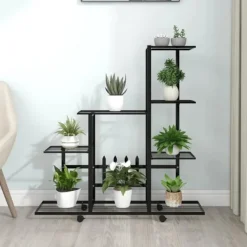 Blomsterstativ med hjul 94,5x25x92,5 cm metal sort - Plantestativ - Plantestativer - Home & Living Plantestativer