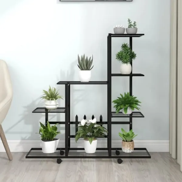 Blomsterstativ med hjul 94,5x25x92,5 cm metal sort - Plantestativ - Plantestativer - Home & Living Plantestativer