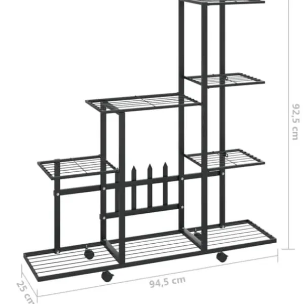 Blomsterstativ med hjul 94,5x25x92,5 cm metal sort - Plantestativ - Plantestativer - Home & Living Plantestativer