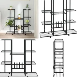 Discount Blomsterstativ med hjul 94,5x24,5x91,5 cm jern sort - Blomsterstativ - Blomsterstativer - Home & Living Plantestativer