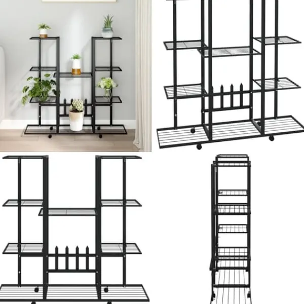 Discount Blomsterstativ med hjul 94,5x24,5x91,5 cm jern sort - Blomsterstativ - Blomsterstativer - Home & Living Plantestativer