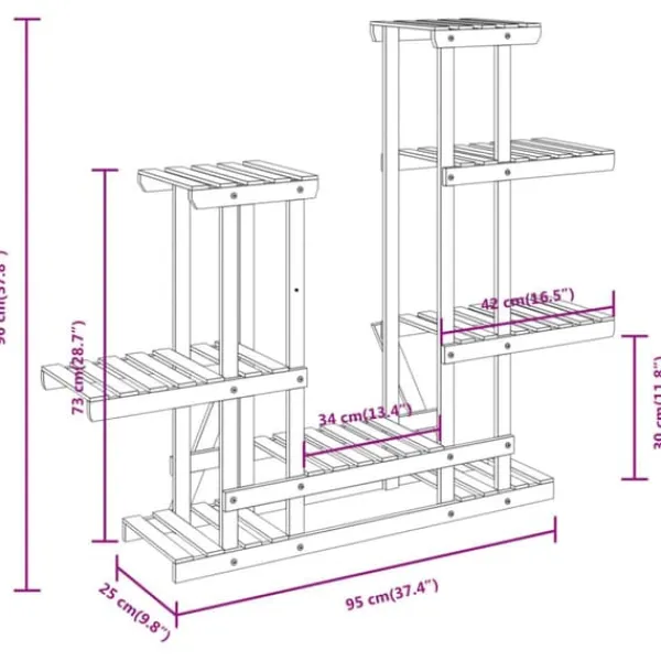 New Blomsterstativ 95x25x96 cm massivt fyrretræ - Blomsterstativ - Blomsterstativer - Home & Living Plantestativer