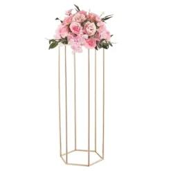 Blomster^Blomsterstativer - Søjle - 10 stk - 80 cm Høje - Sekskantet Design - Med Akrylplade - Midtpunkt Til Bryllup & Fest - Guld