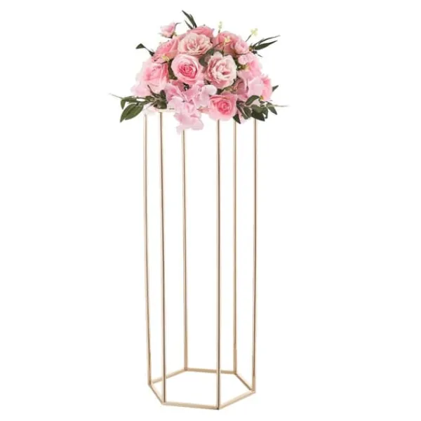 Blomster^Blomsterstativer - Søjle - 10 stk - 80 cm Høje - Sekskantet Design - Med Akrylplade - Midtpunkt Til Bryllup & Fest - Guld