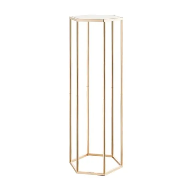 Blomster^Blomsterstativer - Søjle - 10 stk - 80 cm Høje - Sekskantet Design - Med Akrylplade - Midtpunkt Til Bryllup & Fest - Guld