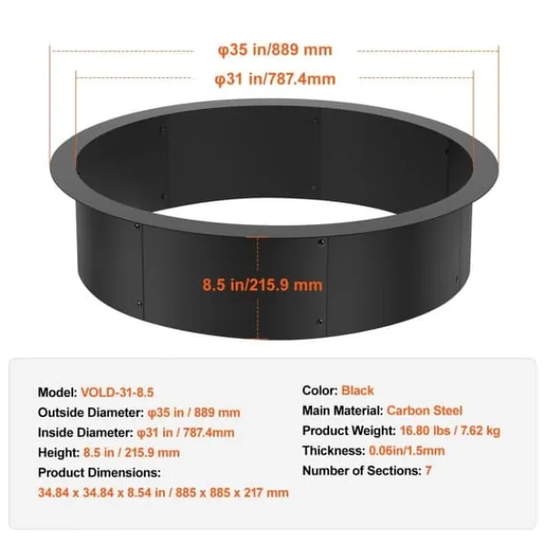 Discount Bålring 35 tommer, rund stålforing, DIY ildsted, holdbar, udendørs dekoration Tilbehør Til Brændeovne & Pejse