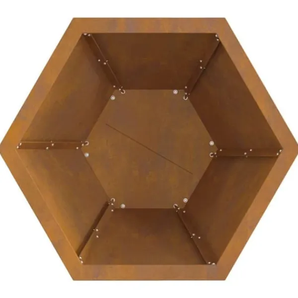 Online Bålsted i brun forvitret stål - Hexagonalt design | Størrelse: 50x50x40 cm Brændeovne