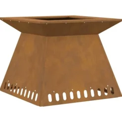 Clearance Bålsted i brun forvitret stål - Firkantet design | Størrelse: 60x60x50 cm Pejse