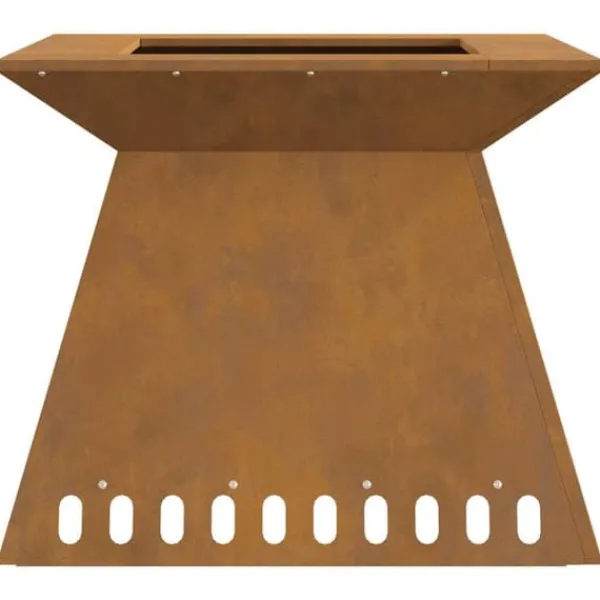 Clearance Bålsted i brun forvitret stål - Firkantet design | Størrelse: 60x60x50 cm Pejse