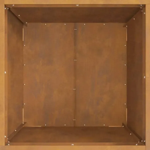 Clearance Bålsted i brun stål med ildstedslåg - Firkantet design | Størrelse: 50 x 50 x 38 cm Pejse