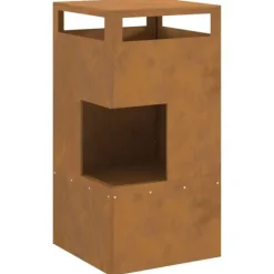 Pejse^Bålsted i Forvitret Stål 50 x 50 x 100 cm - Udendørs Ildkurv | Farve: Brun