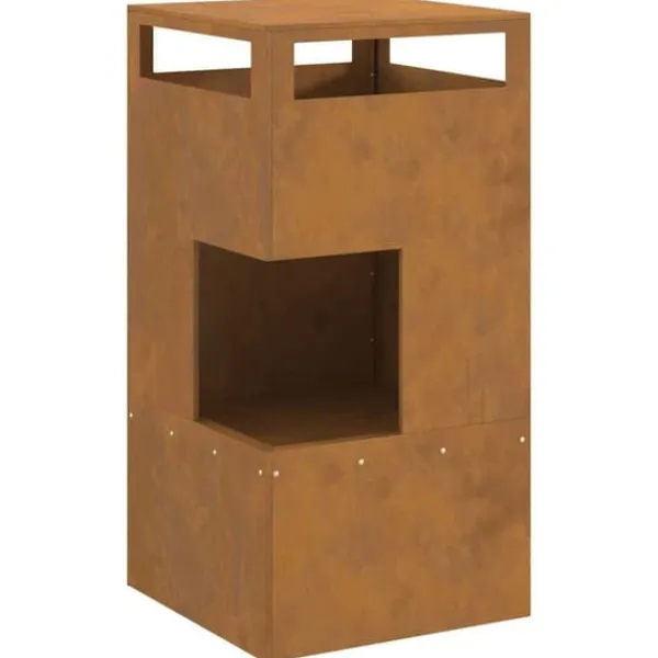 Pejse^Bålsted i Forvitret Stål 50 x 50 x 100 cm - Udendørs Ildkurv | Farve: Brun