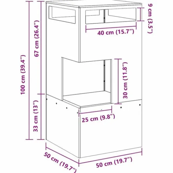 Pejse^Bålsted i Forvitret Stål 50 x 50 x 100 cm - Udendørs Ildkurv | Farve: Brun