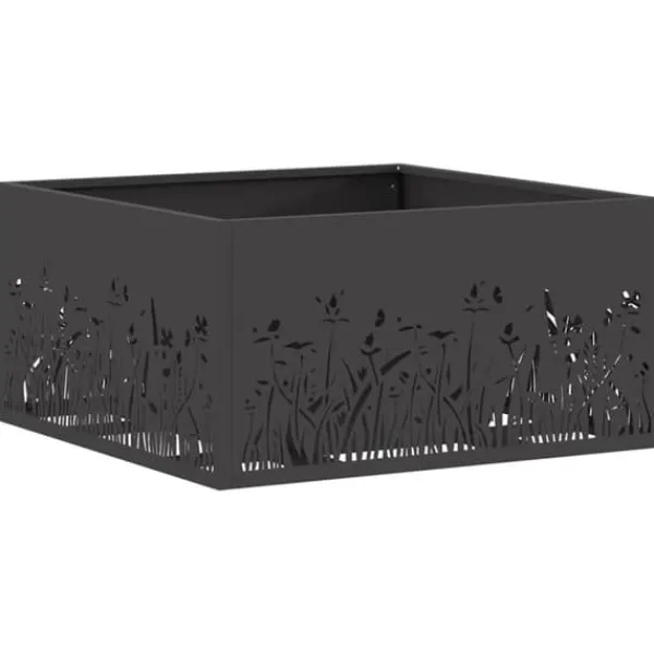Pejse^Bålsted i koldvalset stål - Firkantet design | Størrelse: 60x60x30 cm | Farve: Sort