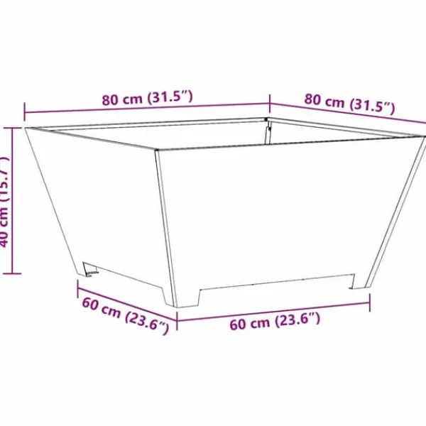 Pejse^Bålsted i koldvalset stål - Stilfuld udendørs bålplads | Farve: Sort | Størrelse: 80x80x40 cm