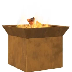 Sale Bålsted kubisk ildsted i rusten stål - Outdoor fire pit | Størrelse: 50x50x40 cm Pejse