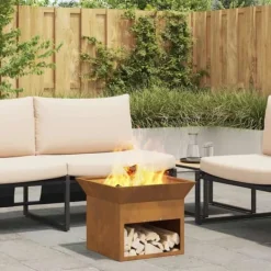 Sale Bålsted kubisk ildsted i rusten stål - Outdoor fire pit | Størrelse: 50x50x40 cm Pejse