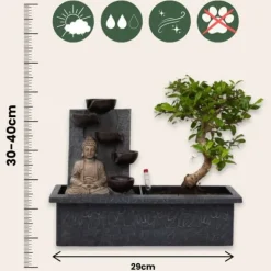 Springvand & Damme^Bonsai med vattenfal - Bonsai - Højde 25-35cm - ⌀29cm