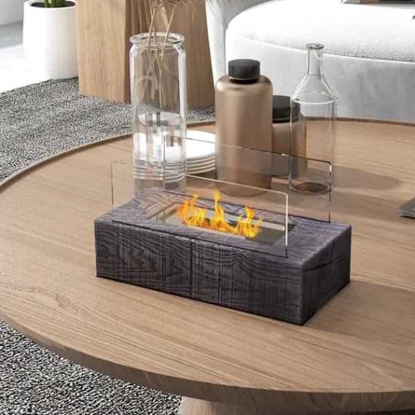 Hot Bord-etanolpejs 0,15 L, transportabel med trælook, rustfrit stål 33×16×18 cm Pejse