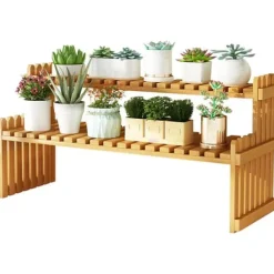 Plantestativer^Bordplade Bambus Plantestativ Desktop Flower Hylde Stativ til Indendørs Udendørs Hjem Terrasse Græsplæne Have Balkon Stor 60 cm/23.62in