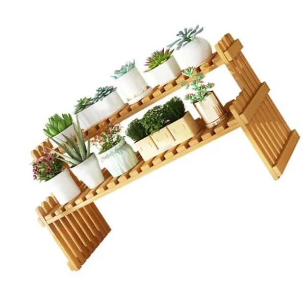 Plantestativer^Bordplade Bambus Plantestativ Desktop Flower Hylde Stativ til Indendørs Udendørs Hjem Terrasse Græsplæne Have Balkon Stor 60 cm/23.62in