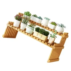 Plantestativer^Bordplade Bambus Plantestativ Desktop Flower Hylde Stativ til Indendørs Udendørs Hjem Terrasse Græsplæne Have Balkon Stor 60 cm/23.62in