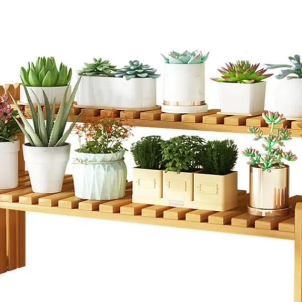 Plantestativer^Bordplade Bambus Plantestativ Desktop Flower Hylde Stativ til Indendørs Udendørs Hjem Terrasse Græsplæne Have Balkon Stor 60 cm/23.62in