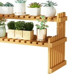 Plantestativer^Bordplade Bambus Plantestativ Desktop Flower Hylde Stativ til Indendørs Udendørs Hjem Terrasse Græsplæne Have Balkon Stor 60 cm/23.62in