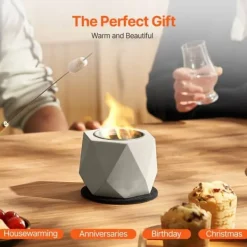 Pejse^Bordplade Fire Pit Bowl, Betonpejs til Indendørs og Udendørs Brug, Holdbar, Moderne Design, Perfekt til Patio