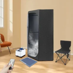 Discount Bærbar damp sauna, høj kvalitet satin bomuld, 1350W damp system, rummelig telt design, foldbar stol inkluderet, robust stabilitet Sauna