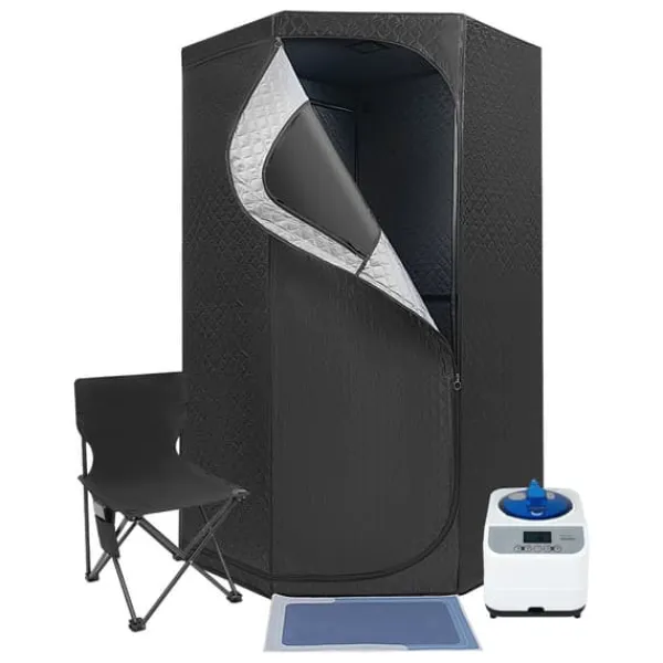Discount Bærbar damp sauna, høj kvalitet satin bomuld, 1350W damp system, rummelig telt design, foldbar stol inkluderet, robust stabilitet Sauna