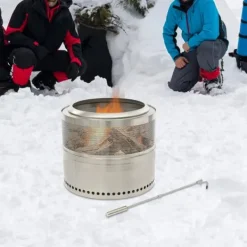 Pejse^Bærbart udendørs bålfad/ildsted - Rund model - Rustfrit stål 201 - Brændefyret - Fritstående - Poleret overflade - Sølv