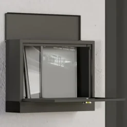 Postkasser & Brevindkast^Brevspring med avisfack, vindue og 2 nøgler – sort metal 36,5×11,5×29 cm