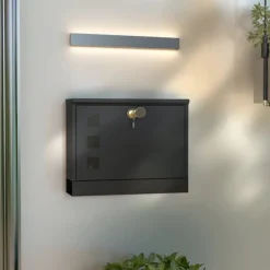 Postkasser & Brevindkast^Brevspring med avisfack, vindue og 2 nøgler – sort metal 36,5×11,5×29 cm