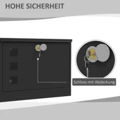 Postkasser & Brevindkast^Brevspring med avisfack, vindue og 2 nøgler – sort metal 36,5×11,5×29 cm