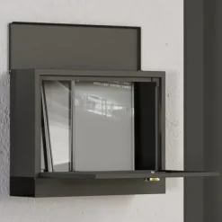 Postkasser & Brevindkast^Brevspring med avisfack, vindue og 2 nøgler – sort metal 36,5×11,5×29 cm