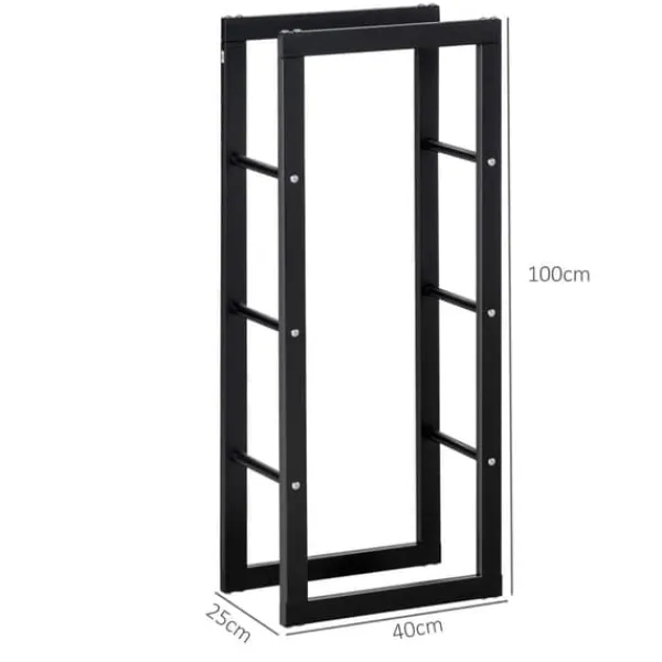 Hot Brændeholder 40×25×100 cm, stål, op til 100 kg, sort Tilbehør Til Brændeovne & Pejse