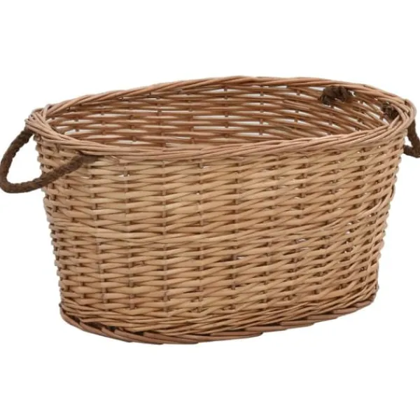 Hot Brændekurv med håndtag i naturlig pil - Holdbar opbevaring til brænde | Størrelse: 58x42x29 cm Tilbehør Til Brændeovne & Pejse