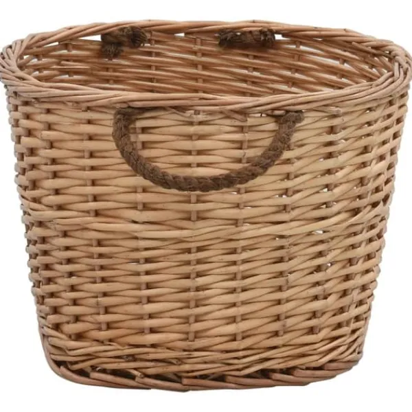 Hot Brændekurv med håndtag i naturlig pil - Holdbar opbevaring til brænde | Størrelse: 58x42x29 cm Tilbehør Til Brændeovne & Pejse