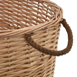 Hot Brændekurv med håndtag i naturlig pil - Holdbar opbevaring til brænde | Størrelse: 58x42x29 cm Tilbehør Til Brændeovne & Pejse
