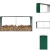 Hot Brændekurve – tilbehør - Living brændeskur til haven 330 x 92 x 153 cm galvaniseret stål grøn Tilbehør Til Brændeovne & Pejse