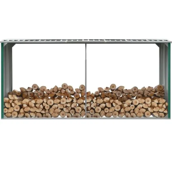 Hot Brændekurve – tilbehør - Living brændeskur til haven 330 x 92 x 153 cm galvaniseret stål grøn Tilbehør Til Brændeovne & Pejse