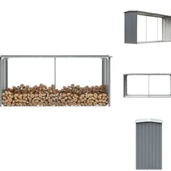 Tilbehør Til Brændeovne & Pejse^Brændekurve – tilbehør - Living brændeskur til haven galvaniseret stål 330 x 92 x 153 cm grå