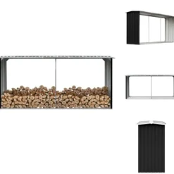 Brændekurve – tilbehør - Living brændeskur 330 x 92 x 153 cm galvaniseret stål antracitgrå Tilbehør Til Brændeovne & Pejse