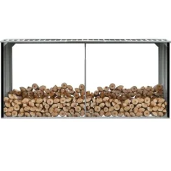 Brændekurve – tilbehør - Living brændeskur 330 x 92 x 153 cm galvaniseret stål antracitgrå Tilbehør Til Brændeovne & Pejse